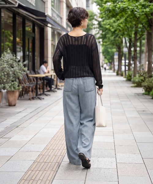 ワイドパンツ ジーンズ デニム デニムパンツ 涼しいテンセルデニム風ギャザーパンツ レディースの画像
