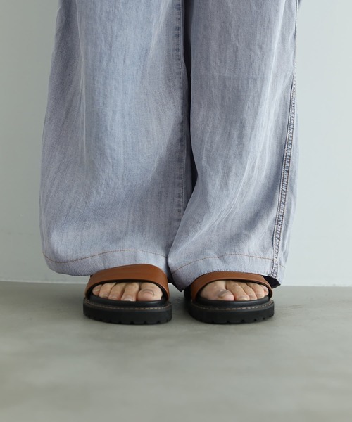 ワイドパンツ ジーンズ デニム デニムパンツ 涼しいテンセルデニム風ギャザーパンツ レディースの画像