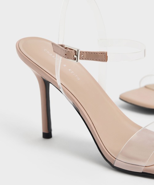 台湾 CHARLES&KEITH クリスタル アンクルスティレットヒール スティレットヒール アンクルストラップサンダル - Black