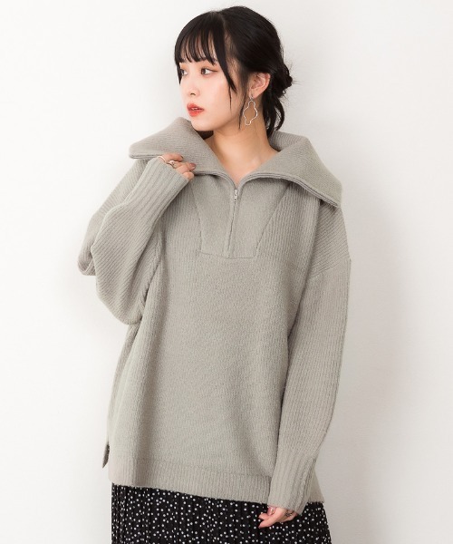 ニット セーター atONE ハーフジップアップセーター レディース