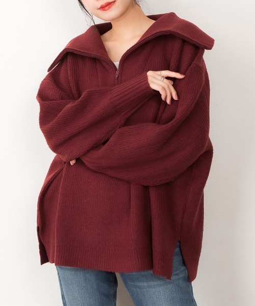 ニット セーター atONE ハーフジップアップセーター レディース atONE ニット セーター ハーフジップアップセーター レディース
