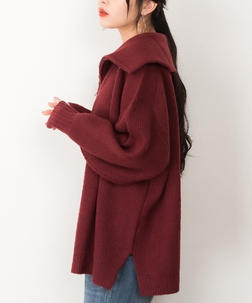 atONE ニット セーター ハーフジップアップセーター レディース