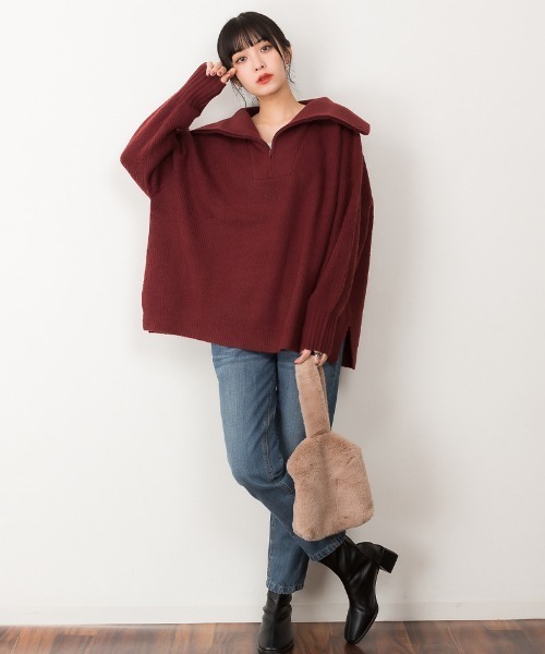 atONE ニット セーター ハーフジップアップセーター レディース