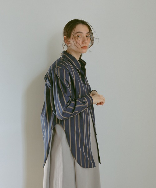 ブラウス シャツ Marie Miller プリーツスリーブストライプシャツ レディース MARIE MILLER ブラウス シャツ Marie Miller プリーツスリーブ