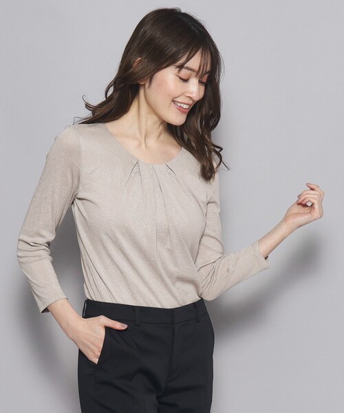 tシャツ 「洗える／日本製／ラメ入り」上品ラウンドネックプルオーバー レディース COUP DE CHANCE tシャツ 「洗える／日本製／ラメ入り」上品