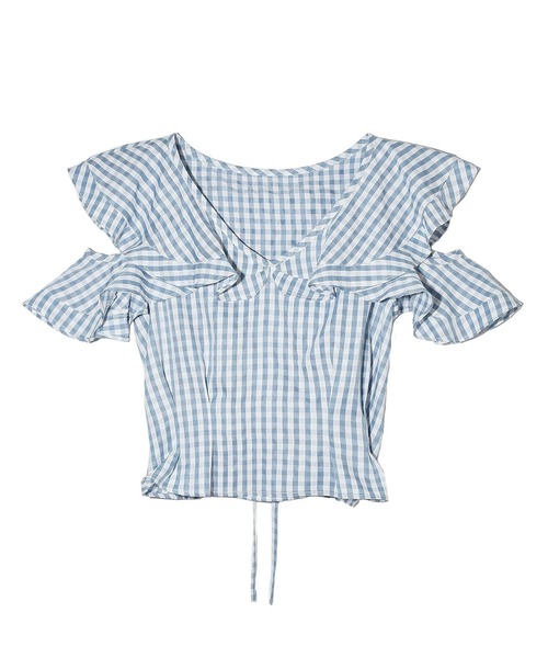 シャツ ブラウス レディース GINGHAM RUFFLE TOP｜zozo