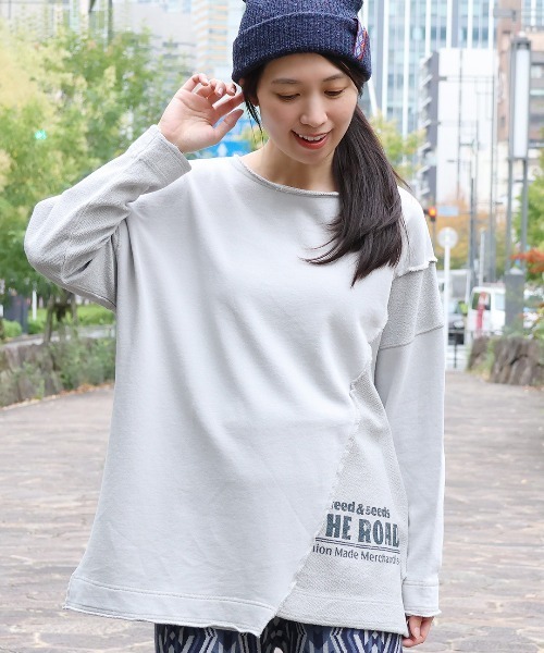 tシャツ 裏表切替アシンメトリープルオーバー「大きいサイズ」 レディース