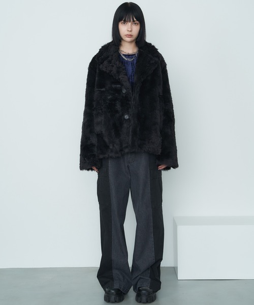 コート ジャケット AIVER ショートフェイクファーコート メンズ 