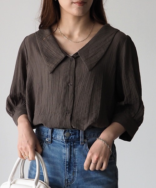 「Riberry」 「ANDSEARCH」7分袖シャツ MEDIUM オフホワイト レディース
