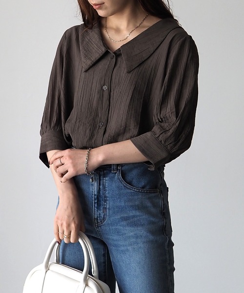 「Riberry」 「ANDSEARCH」7分袖シャツ MEDIUM オフホワイト レディース