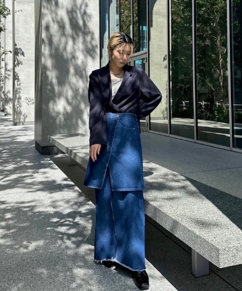スカート Ameri FOLD DENIM SKIRT S Ameri（アメリ） ロング スカート DENIM DOCKING COMBINE SKIRT