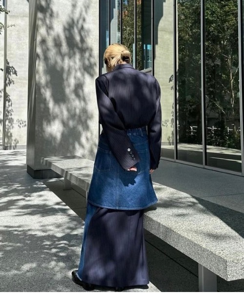 Ameri（アメリ） ロング スカート DENIM DOCKING COMBINE SKIRT