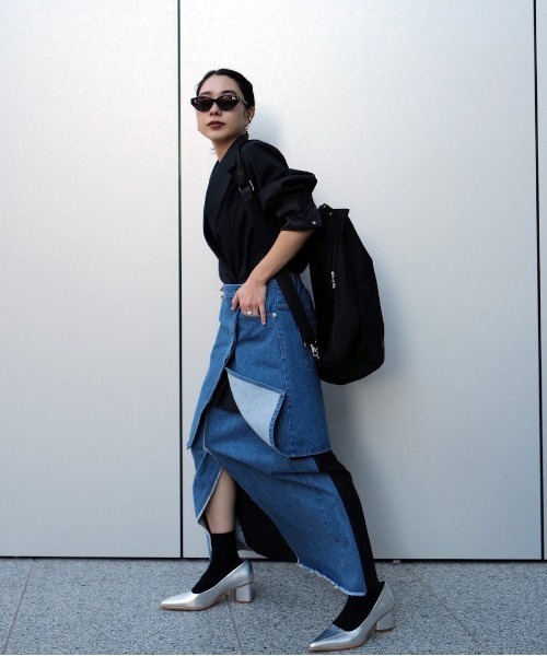 Ameri（アメリ） スカート DENIM DOCKING COMBINE SKIRT : ZOZOTOWN