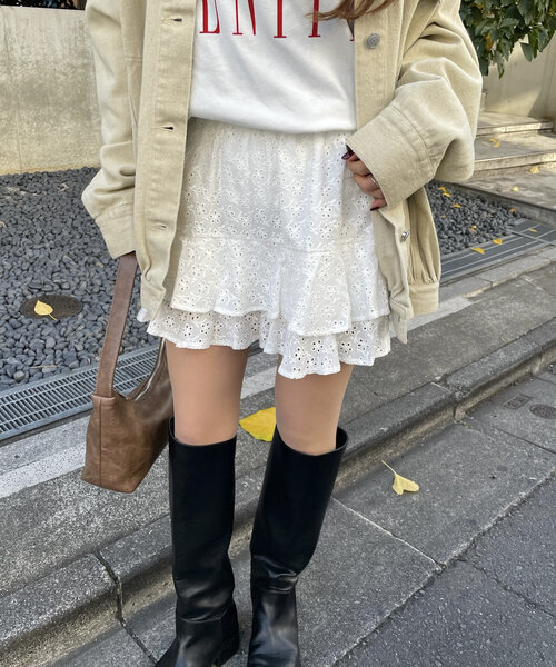 mline コットンレースティアードミニスカパン セール】[mline]コットンレースティアードミニスカパン