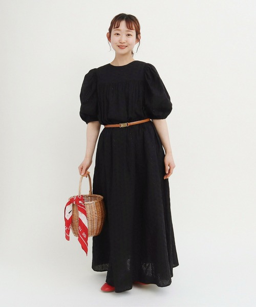 ≪Cider≫\tピーターパンカラー パフスリーブ ミニワンピース Dot&Stripes CHILD WOMAN ワンピース 小花エンブロイダリー