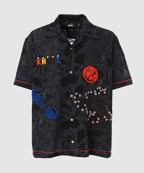 khoki 柄シャツ KHOKI シャツ Hand embrtridered-design shirt メンズ