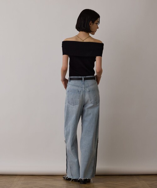 オフショルリブニットトップ レディース_6