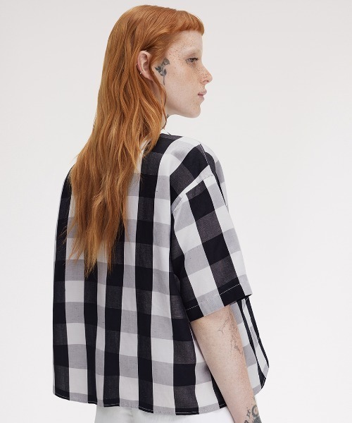 フレッドペリー モノクローム チェック シャツ FRED PERRY G9193 レディース オープンカラー 開襟 Monochrome Check Shirt(10 100：WHITE): | FRED PERRY JAPAN