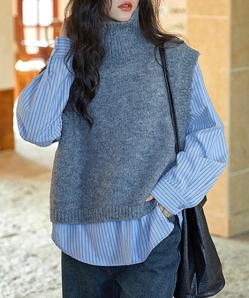 「SHEENA」 タートルネックニット M グレー レディース_画像3