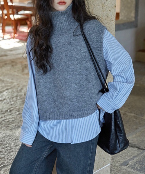 「SHEENA」 タートルネックニット M グレー レディース_画像4