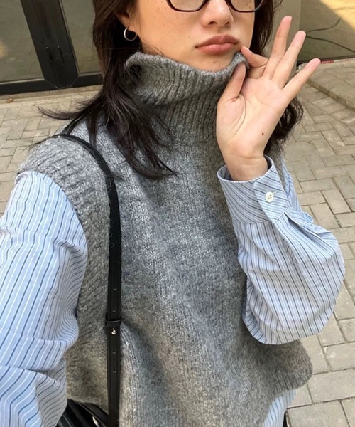 「SHEENA」 タートルネックニット M グレー レディース_画像8