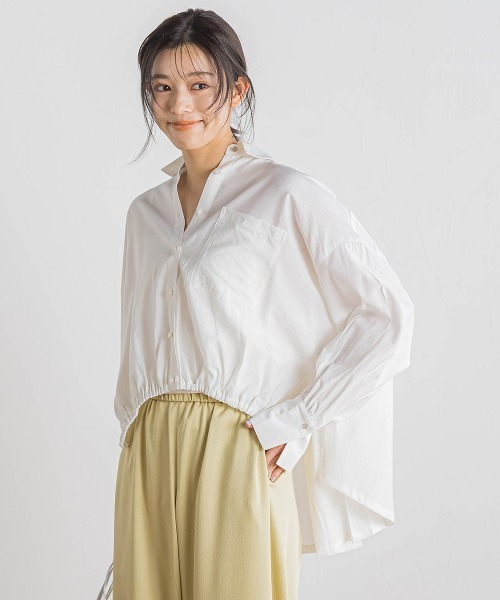 ブラウス シャツ 「WEB限定」ストライプショートシャツ「洗濯機で洗える」 レディース