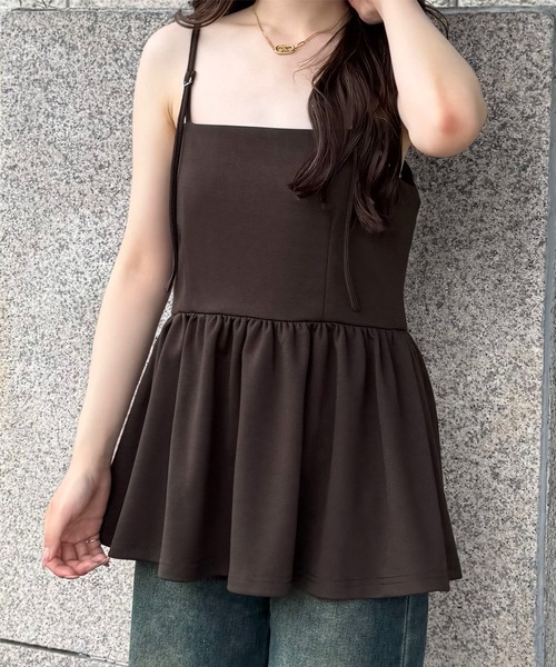 JUNOAH（ジュノア） キャミソール 2wayレースアップフレアキャミ