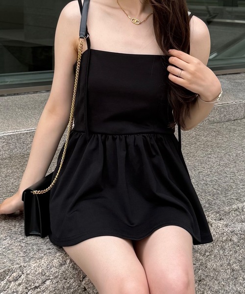 JUNOAH（ジュノア） キャミソール 2wayレースアップフレアキャミ