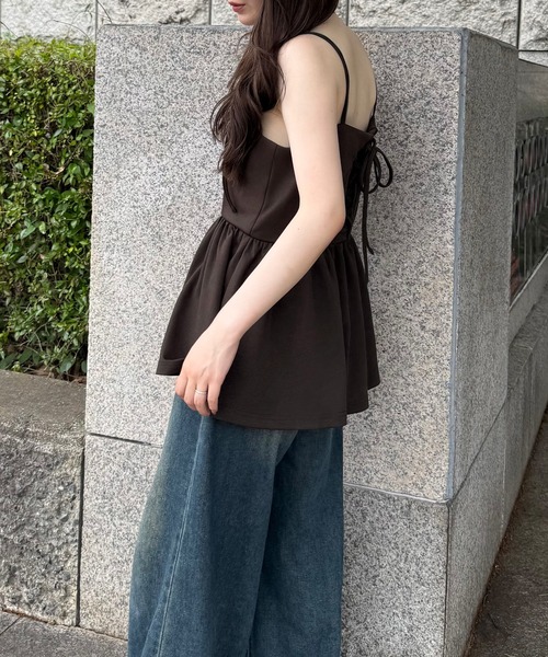 JUNOAH（ジュノア） キャミソール 2wayレースアップフレアキャミ