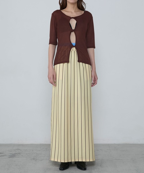 スカート APRILE LONG SKIRT le ELMi スカート Striped narrow long skirt / 「UV/速乾