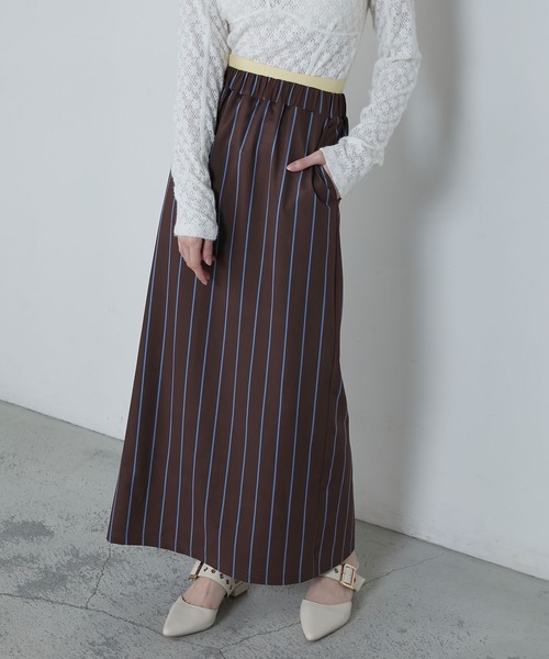 スカート APRILE LONG SKIRT le ELMi スカート Striped narrow long skirt / 「UV/速乾