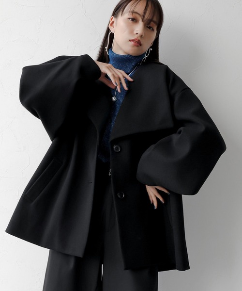 【11/15まで専用★】【美品】HARE 黒 ミディアムコート HARE」 ピーコート FREE ボルドー レディース