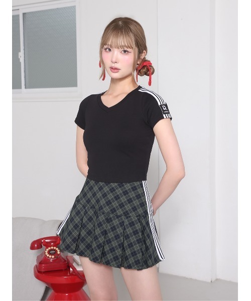 tシャツ ラインロゴVネックTシャツ レディース