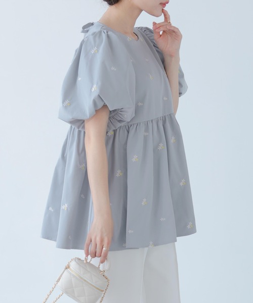 新品sheller スリーブフラワーペプラムトップス sheller スリーブフラワーペプラムトップス PINK