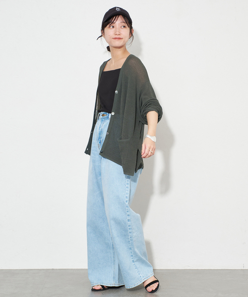 SLOBE IENAグレー ボタン付きカーディガン SLOBE IENA カーディガン 畔オーバーカーディガン レディース