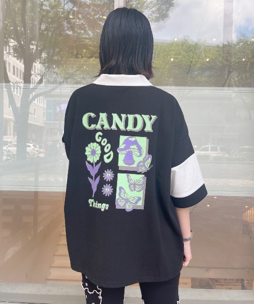 「Candy Stripper」 半袖カットソー 2 ブラック レディース