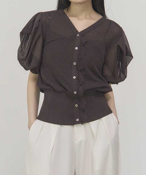 カーディガン 「THE TOKYO/ザトウキョウ」Half Sleeve Lace Knit Cardigan/ハーフスリーブレースニットカーディガン