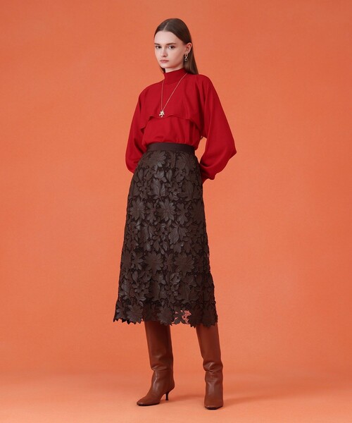 新品タグ付き✨アナイ　フラワーエンブロイダリー スカート　ティアード　2023 ANAYI（アナイ） スカート レザーフラワーエンブロイダリー スカート