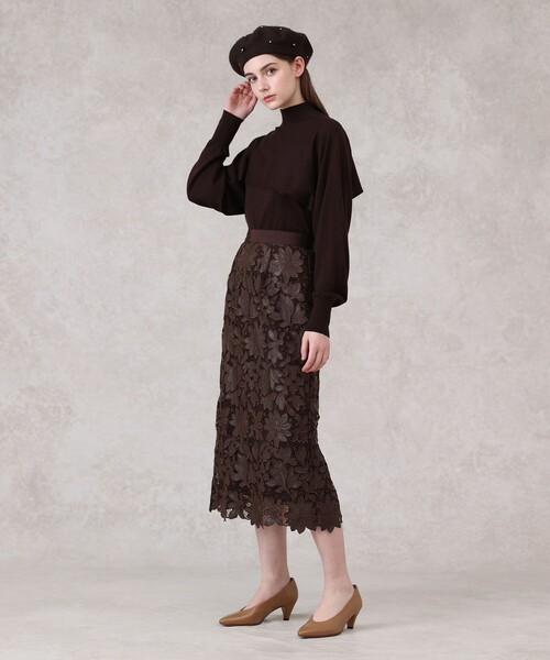 ANAYI（アナイ） スカート レザーフラワーエンブロイダリー スカート