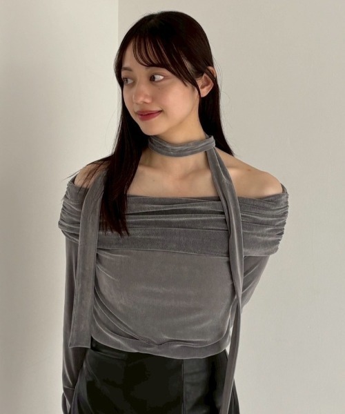 FRAY I.D tシャツ オフショルフロッキーチュールトップス