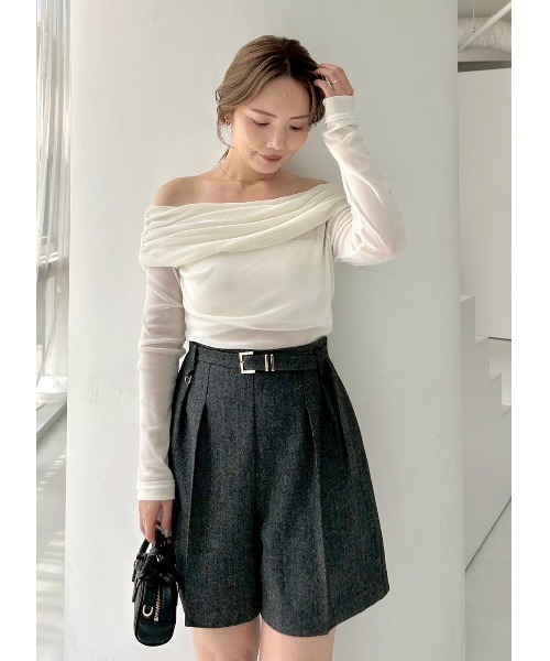 tシャツ オフショルフロッキーチュールトップス レディース FRAY I.D tシャツ オフショルフロッキーチュールトップス