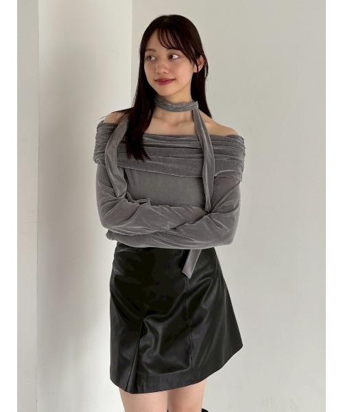 FRAY I.D tシャツ オフショルフロッキーチュールトップス