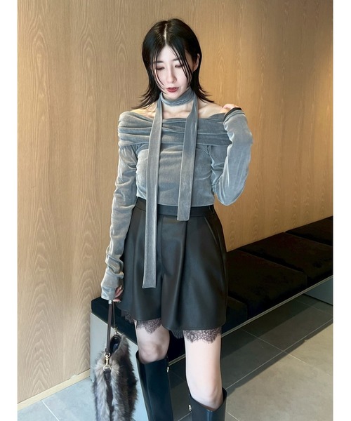 FRAY I.D tシャツ オフショルフロッキーチュールトップス