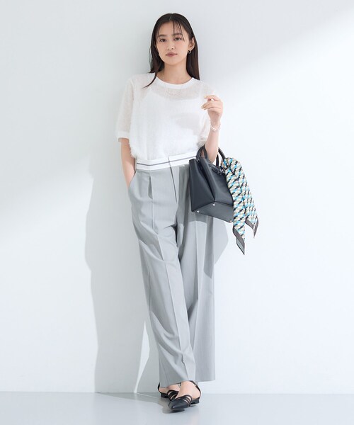 ワイドパンツ パンツ 「ウール調素材」ベルトデザインワイドパンツ レディースの画像