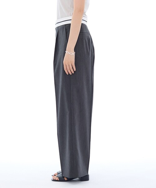 ワイドパンツ パンツ 「ウール調素材」ベルトデザインワイドパンツ レディースの画像