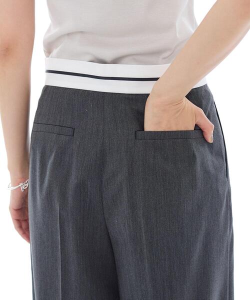 ワイドパンツ パンツ 「ウール調素材」ベルトデザインワイドパンツ レディースの画像