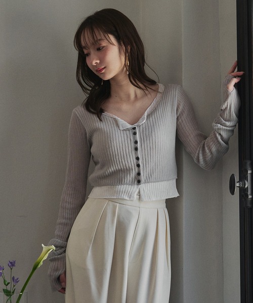mideal / ストライプリボントップス オフホワイト mideal（マイディール）の「stripe ribbon tops / ストライプ