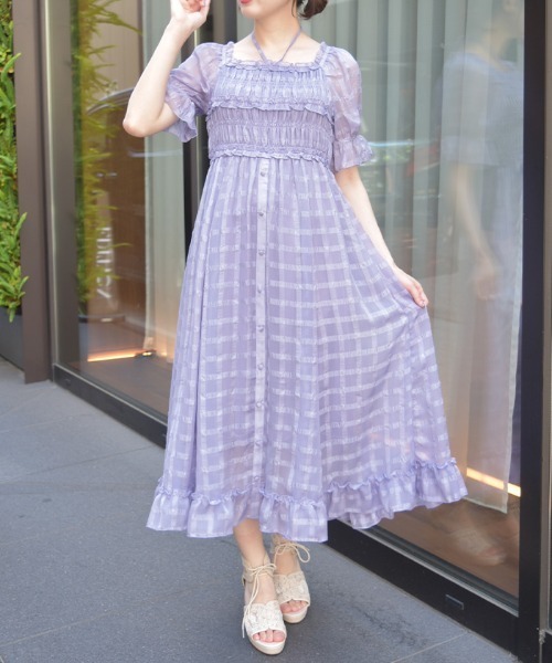 axes femme（アクシーズ ファム） ワンピース 半袖 シアチェック