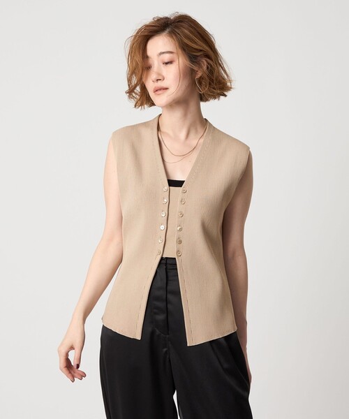 Conte フライフロントジレ　ベスト 中古・古着通販】Conte (コンテ) フライフロント ジレ ベージュ