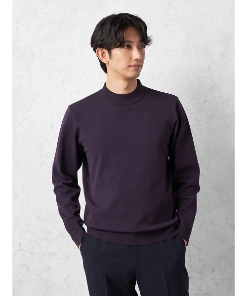 セーター ニット 14G天竺 モックネックニット ウォッシャブル 抗